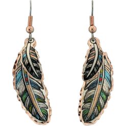 Wholesale Feather Art Jewelry, Blue and Green Dangle Feather Earrings