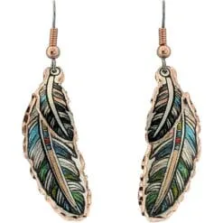 Handmade Feather Art Jewelry, Blue and Green Dangle Feather Earrings