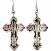 Copper Feather Artwork Cross Earrings