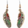 Buy copper feather earrings created in Native American floral artwork with bright colors