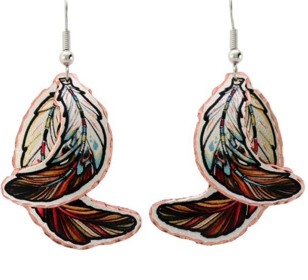 Buy alluring dangle copper feather earrings handmade from copper in vibrant colors