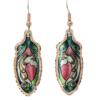 Copper feather earrings handmade stylized horse design with vibrant colors