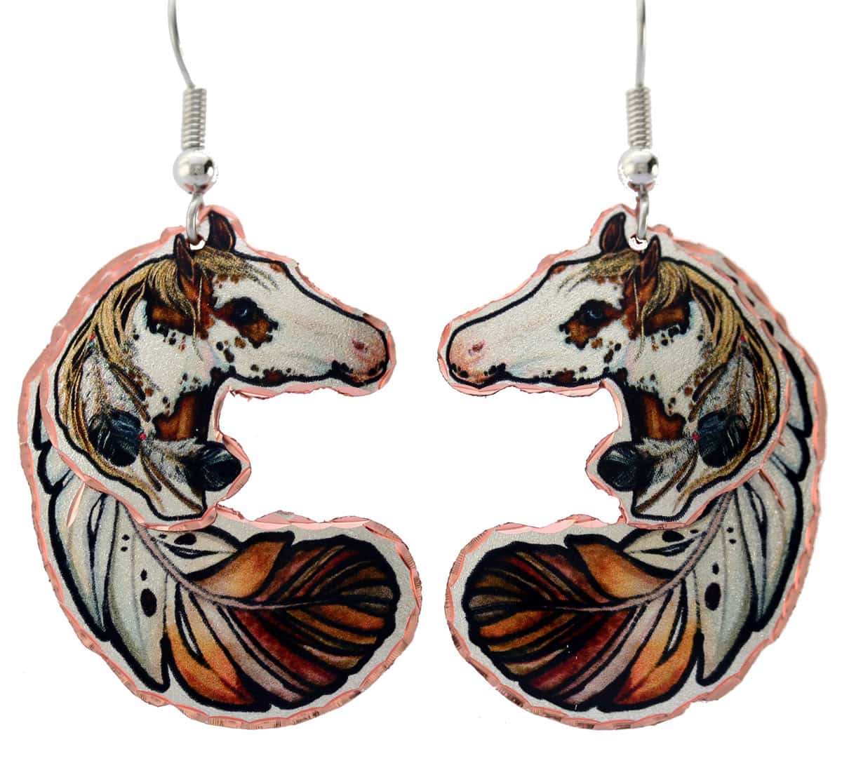 Colorful feather and spotted horse earrings Colorful feather and spotted horse earrings