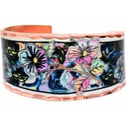 Colorful flowers ring handmade from copper with diamond cut to sparkle