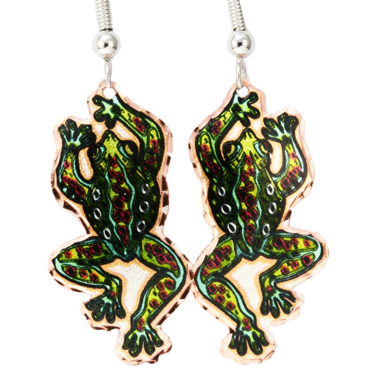 Cut Out Art Jewelry, Colorful Frog Earrings Cut Out Art Jewelry, Colorful Frog Earrings