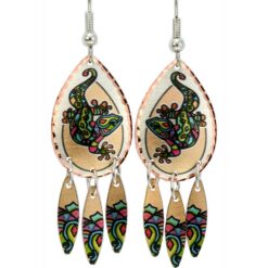 Gecko Earrings With Feather Dangles