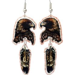 These beautiful golden eagle with dangle feather earrings will highlight your beautiful face