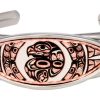 Buy long oval bezel silver color wire bracelets embellished with handmade Haida eagle copper artwork