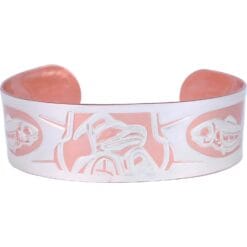 Native Haida Eagle and Salmon Embossed Copper Bracelets with Silver Highlights