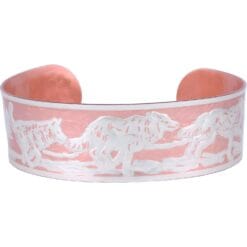 Running Wolves Embossed Copper Bracelets with Silver Plating to Accentuate