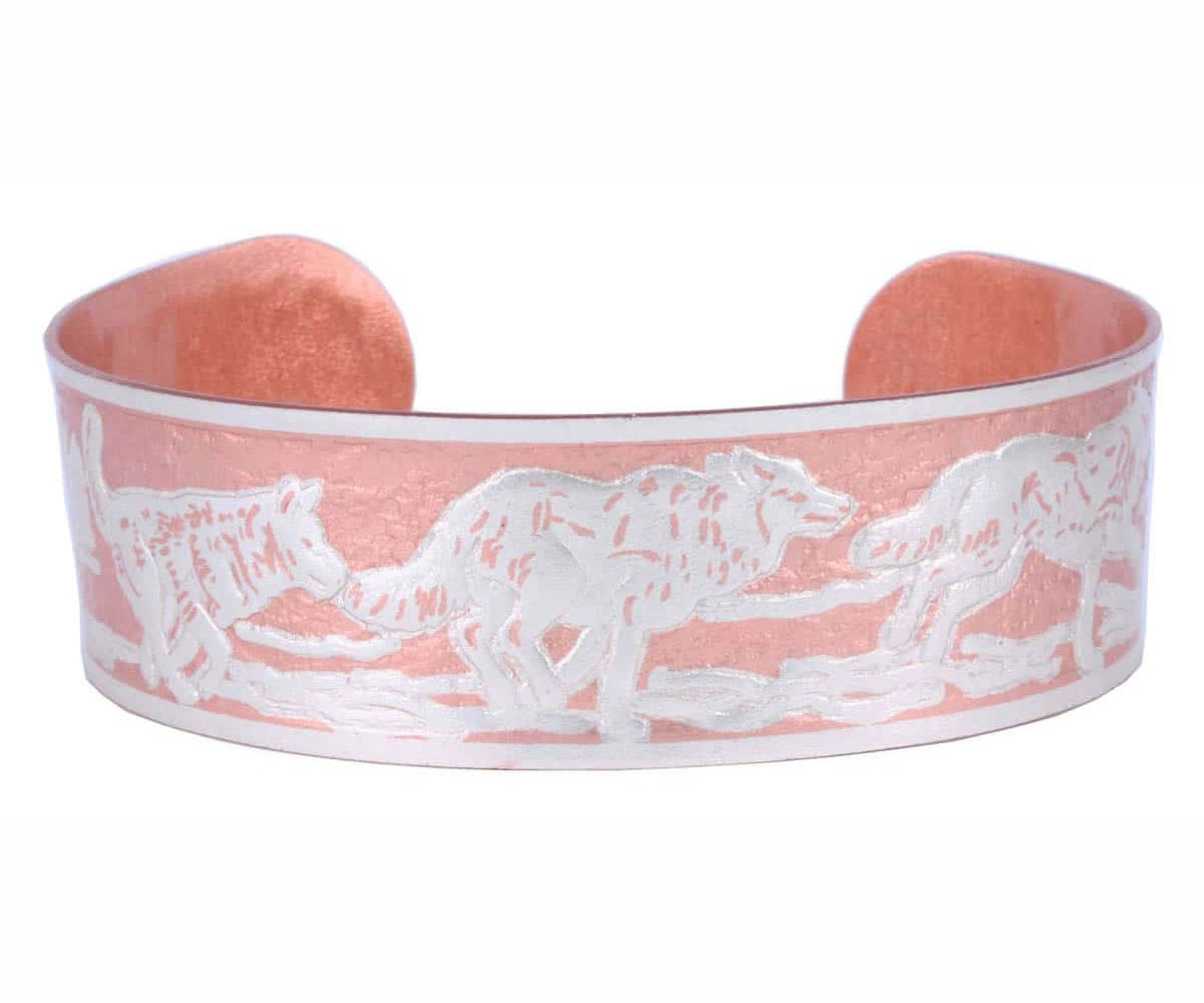 Copper Embossed Wolf Bracelet, Copper Embossed Jewelry