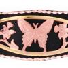 Buy delicate cut out butterfly bracelet in gold and copper mounted on black patina cuff bracelets. No polishing required.