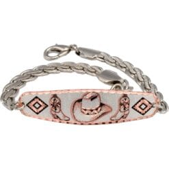 Western cowboy boots and hat chain bracelets handcrafted from copper with beautiful silver plated chain