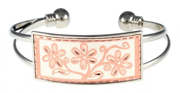 Buy rectangular bezel silver color wire bracelets embellished with handmade silver plated flower copper artwork
