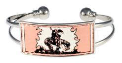 Silver color wire bracelets with rectangular bezel embellished with end of the trail copper artwork