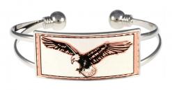 Buy rectangular bezel silver color wire bracelets embellished with handmade American eagle copper artwork