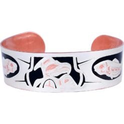 Native Haida Eagle and Salmon Embossed Copper Bracelets with Black Patina and Silver Highlights