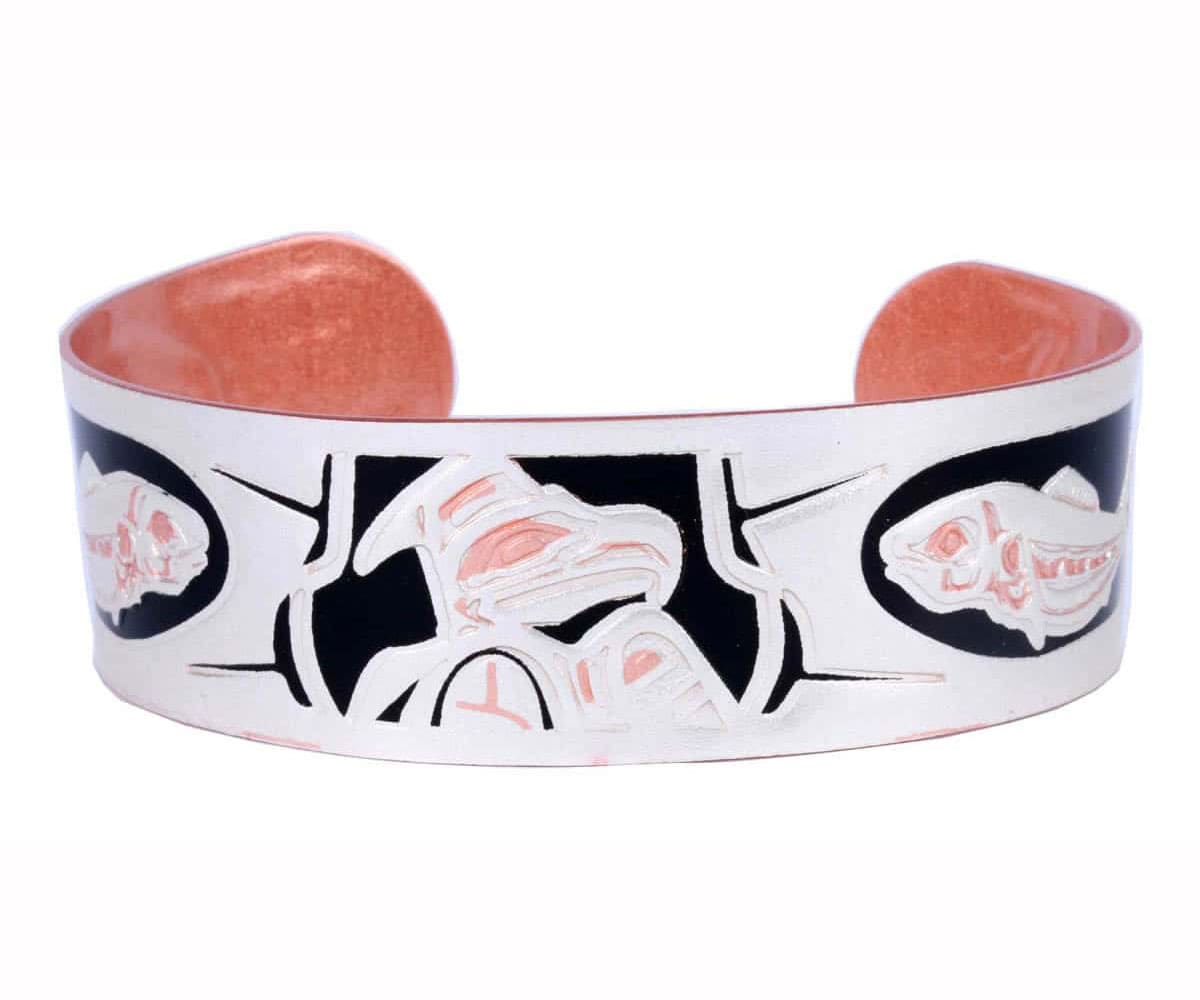Wholesale Copper Jewelry, Embossed Copper Bracelets for Men Created in Native Haida Eagle and Salmon Design Wholesale Copper Jewelry, Embossed Copper Bracelets for Men Created in Native Haida Eagle and Salmon Design