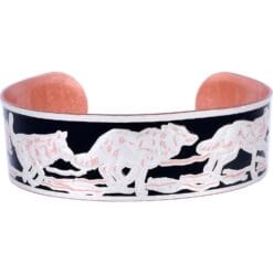 Running Wolves Embossed Copper Bracelets with Black Patina and Silver Highlights