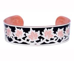 Maple Leaf Copper Bracelets for Women, Embossed with Black Patina and Silver Plated to Accentuate