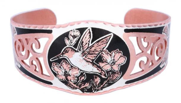 Filigree handmade bracelets created from copper in beautiful hummingbird design