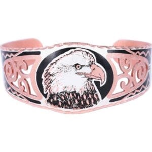American eagle head handmade bracelet in filigree style by Copper Reflections, demonstrating how to clean copper jewelry.