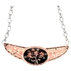 Artisan pure copper daisy blossoms and black antique curved bar choker necklace