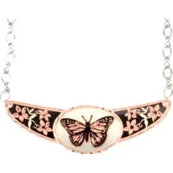 Handmade monarch butterfly and flowers pure copper and silver-plated choker necklace