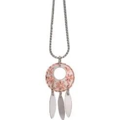 Artisanal daisy flower pure copper hoop pendant necklace with silver feather drops