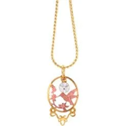 Handcrafted two-tone hovering hummingbird filigree pure copper pendant necklace with crystal