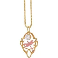 Handmade two-tone dragonfly pure copper pendant necklace with sparkling crystal drop