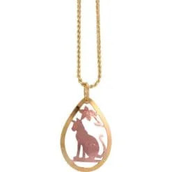 Unique two-tone cutout sitting cat teardrop pure copper pendant necklace with chain