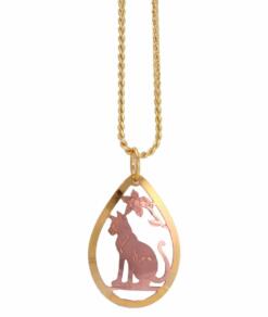Gold and Copper Cut Out Cat Jewelry Necklace