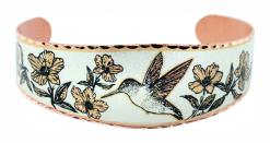 Hummingbird bracelet made from copper accentuated with silver and black colors