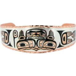 Buy Native Haida hands of creation bracelet made from copper accentuated with silver and black colors