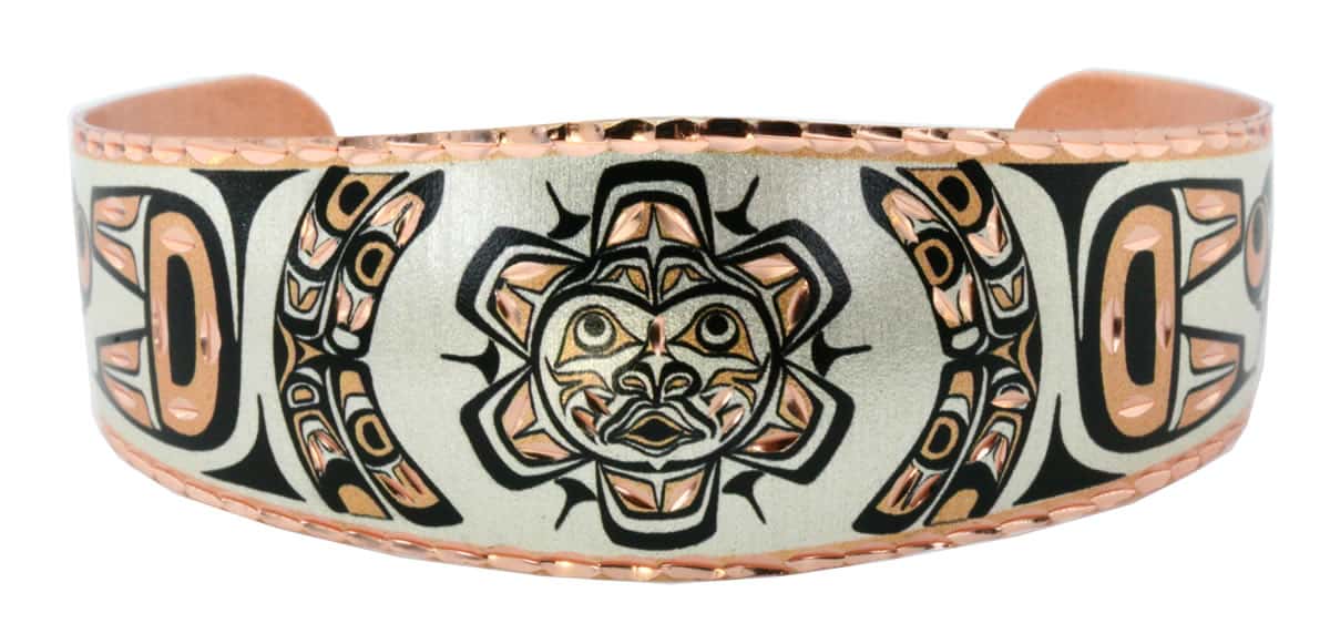 Make a bold style statement by wearing this fascinating Native Haida sun totem bracelet Make a bold style statement by wearing this fascinating Native Haida sun totem bracelet