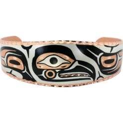Buy Native Haida eagle bracelets handmade from copper, silver plated and diamond cut to sparkle