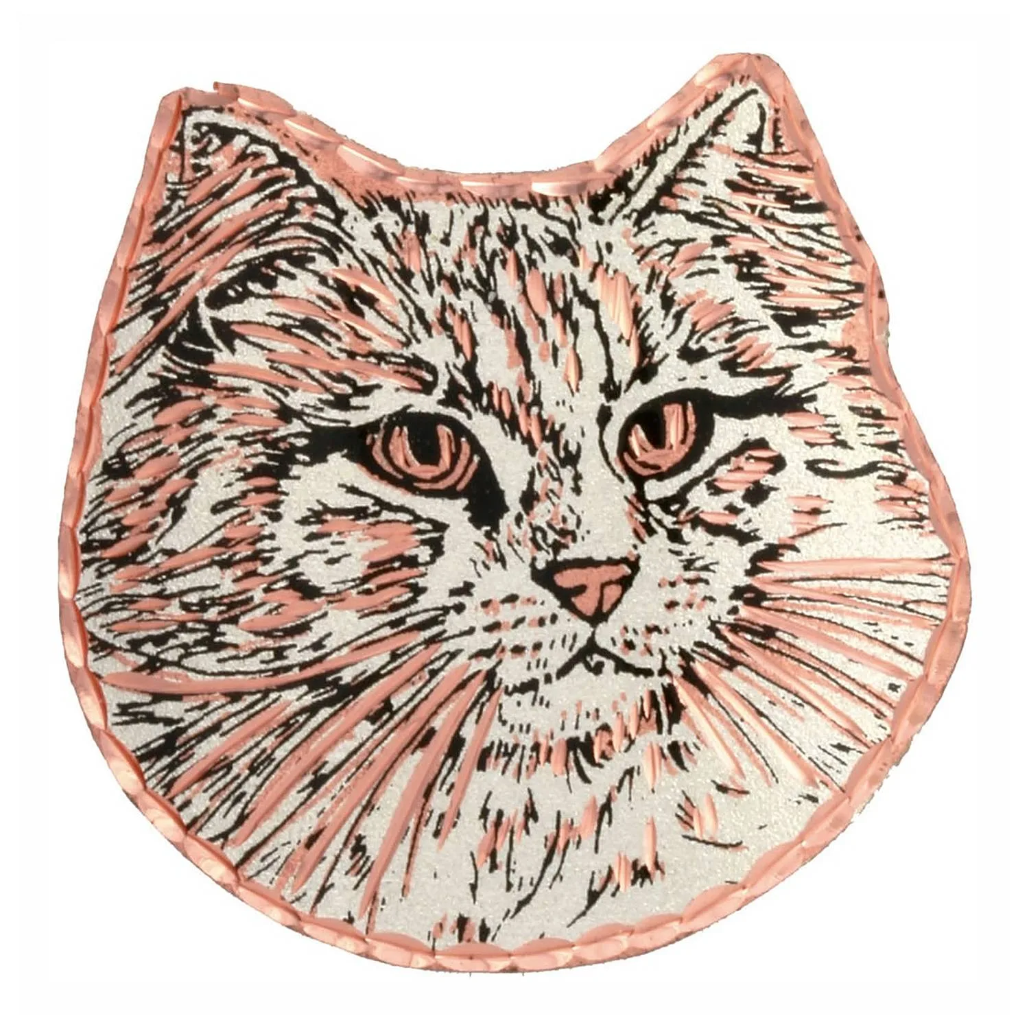 Handmade fluffy white Persian cat cutout pure copper and silver-plated brooch pin