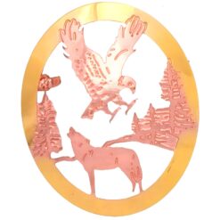 Cut Out Copper Eagle and Wolf Brooch with Gold Filled Border