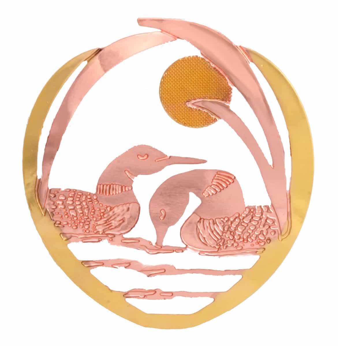 Cut Out Loons Brooch in a Canadian Wildlife Lake Scene
