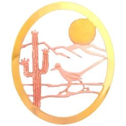 Roadrunner Brooch Created Desert Scene with Cactus