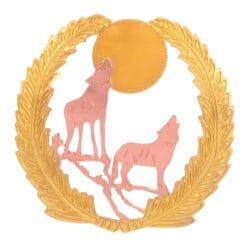 Cut Out Copper Wolf Brooch with Gold-filled Feather Design Border