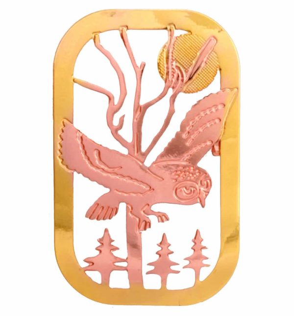 Owl Brooch Cut Out with Gold and Copper Two-tone Colors