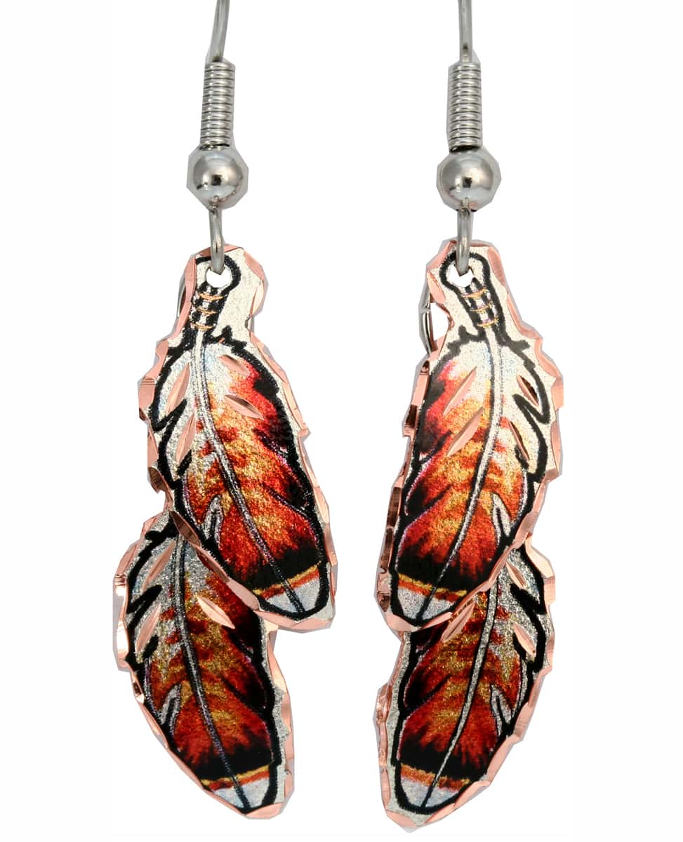 Dangle Hawk Feathers Copper Earrings Dangle Hawk Feathers Copper Earrings