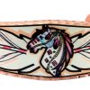 Art jewelry, war horse bracelets handmade from copper in horse with feathers artwork by Lynn Bean