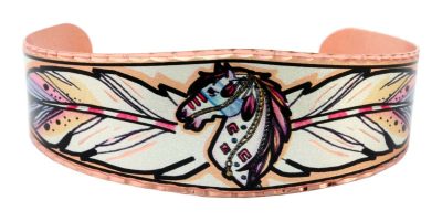 Warhorse bracelet with feathers handmade from copper in vibrant colors to brighten up your days