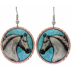 Pretty horsehead earrings handmade from copper in round shape