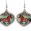 Beautifully shaped colorful horse earrings handmade from copper with diamond cutting to sparkle