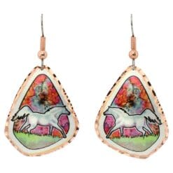 Buy pretty white horse earring with flame painting colored background