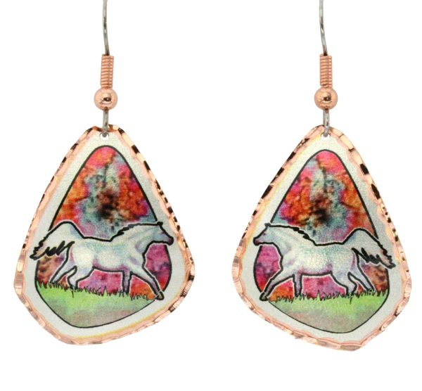 Background flame painting colored white horse earring